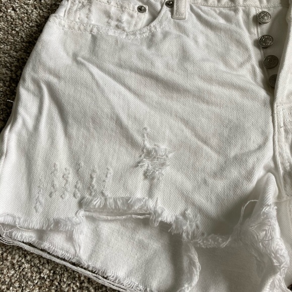Free People White Distressed ButtonUp Denim Shorts - Picture 3 of 8